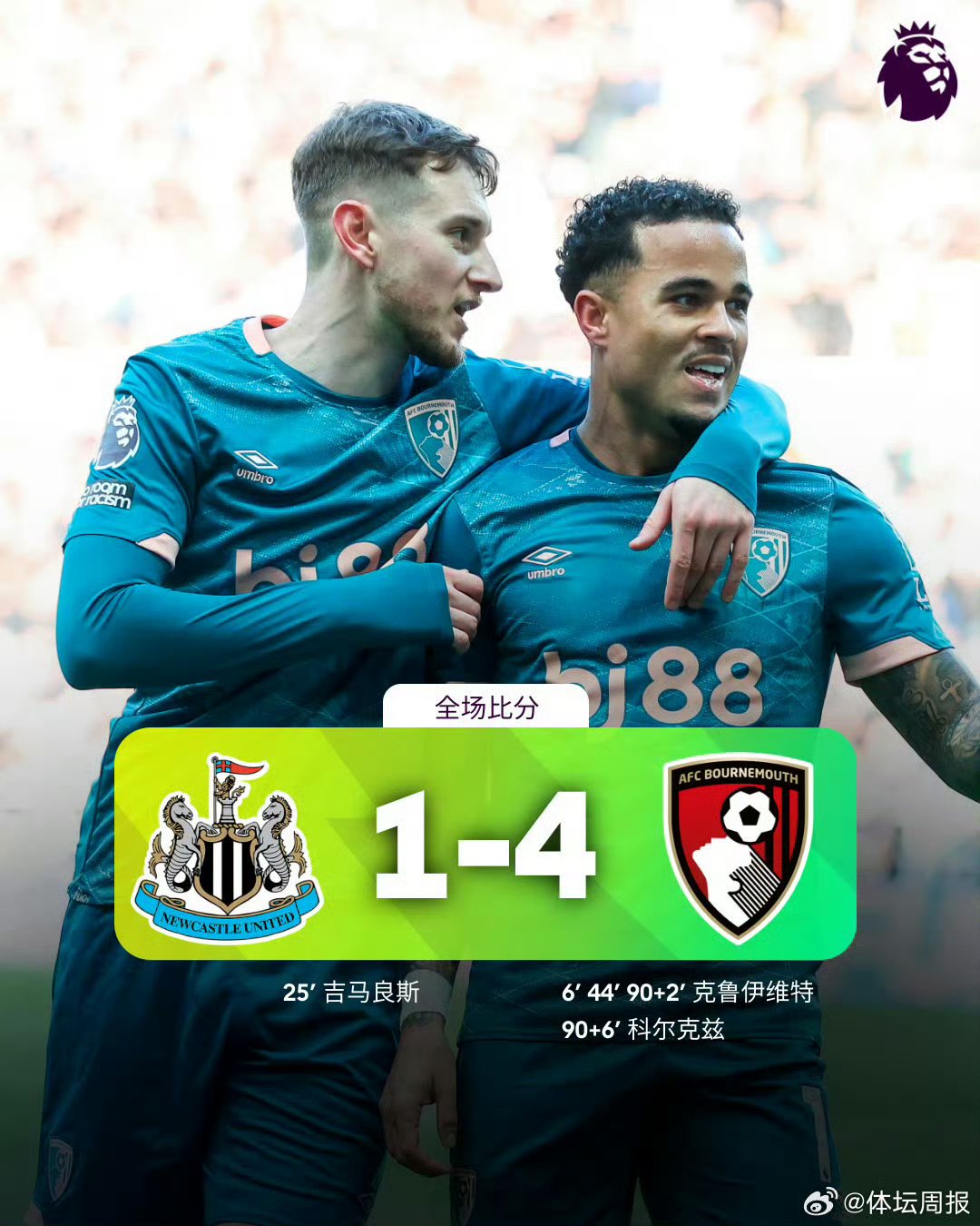 伯恩茅斯队员突破封防，助球队轻松取胜